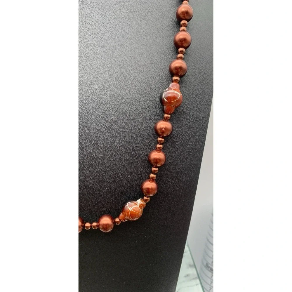 Vintage Chocolate beaded necklace With Hand Painted Accents Beads 20